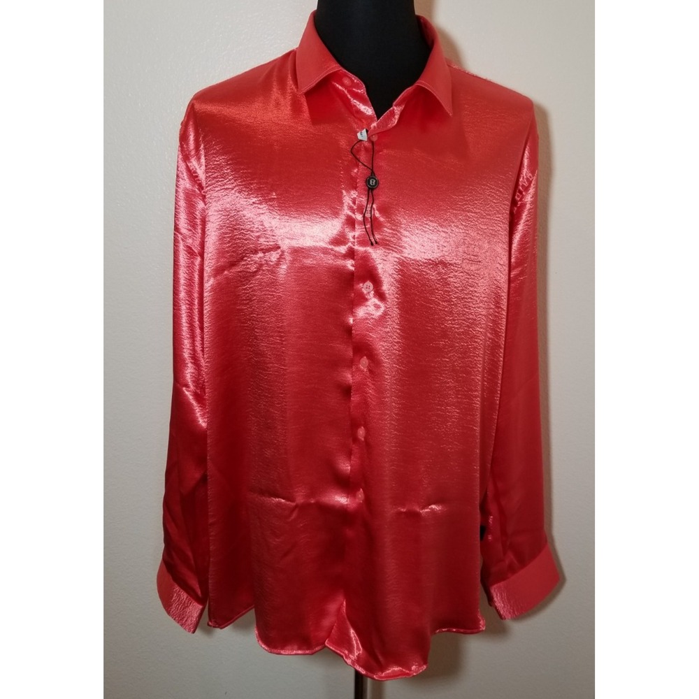 Barabas Metallic Coral Long Sleeve Button Up Shirt Mens XL Retro Club Party NWOT
